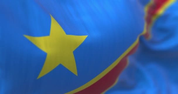 Крупный План Размахивания Флагом Конго Демократическая Республика Конго Является Штатом — стоковое видео
