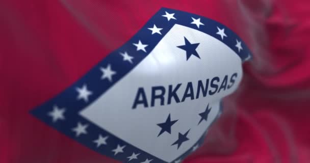 Γκρο Πλαν Θέα Της Σημαίας Του Αρκάνσας Πολιτεία Των Ηπα — Αρχείο Βίντεο