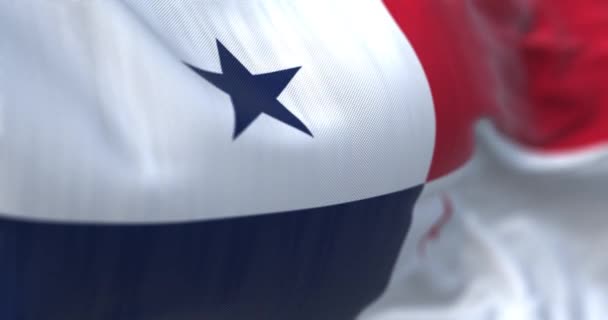 Close View Panama National Flag Waving Wind Republic Panama State — Stockvideo