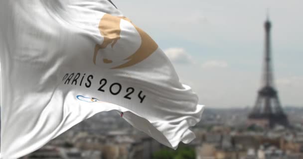 Paris Jan 2023 Close Paris 2024 Summer Olympics Flag Waving — Stockvideo