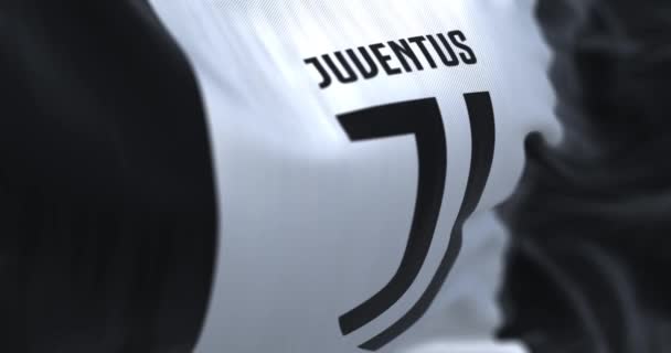 Turin Italy Jan 2023 Flag Juventus Football Club Waving Juventus — Stockvideo