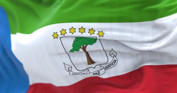 National Flag Equatorial Guinea Waving Wind Republic Equatorial Guinea Central — Vídeo de Stock