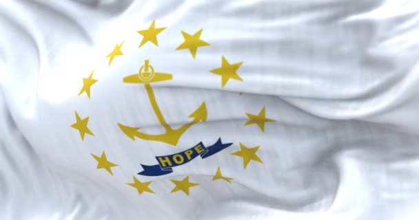 Close Rhode Island State Flag Waving Gold Anchor Center Surrounded — Vídeo de stock
