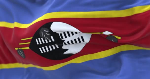 Eswatini National Flag Waving Flag Blue Yellow Red Stripes Black — Stok video