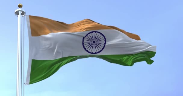 India National Flag Waving Clear Day Republic India Country South — Vídeo de stock
