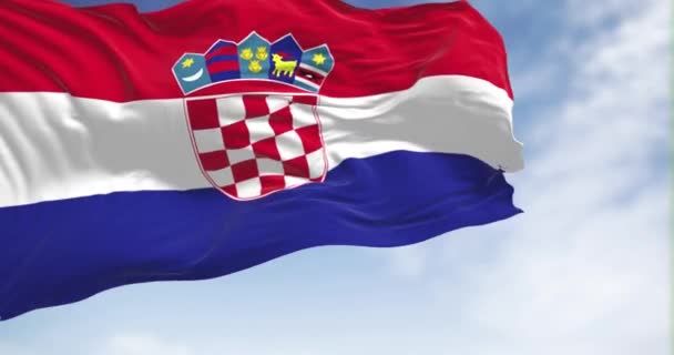 National Flag Croatia Waving Wind Clear Day Red White Blue — Vídeo de Stock