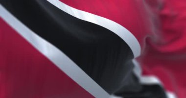 Trinidad and Tobago national flag waving. The Republic of Trinidad and Tobago is an island state in the Caribbean. Fluttering textile. Selective focus. 3d render animation. Slow motion loop. Close-up