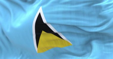 Detail of Saint Lucia national flag waving. Saint Lucia is an island state of the Commonwealth in Central America. Fluttering textile. Selective focus. 3d render animation. Slow motion loop. Close-up