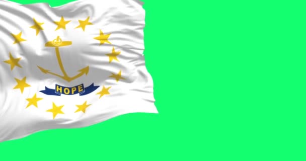 Rhode Island State Flag Waving Isolated Green Background Fabric Fluttering — стокове відео