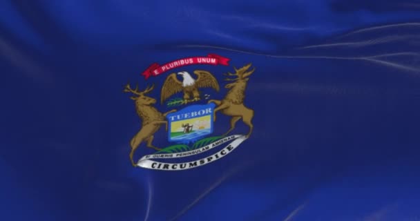 Vista Cerca Bandera Del Estado Michigan Ondeando Michigan Estado Federado — Vídeo de stock