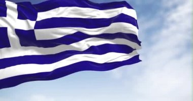 National flag of Greece waving in the wind on a clear day. Greece is a country at the crossroads of Central and Southeast Europe. Fluttering fabric. Realistic 3D render animation. Slow motion loop