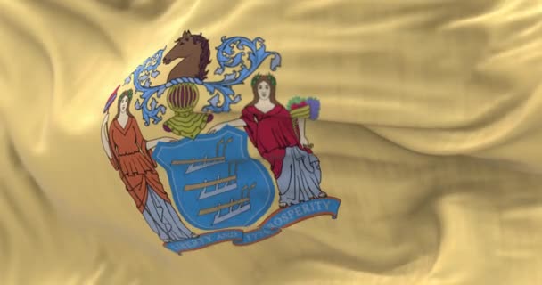 Close New Jersey State Flag Coat Arms Buff Background State — Stockvideo