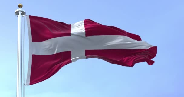 Denmark National Flag Waving Wind Clear Day Kingdom Denmark Nordic — Video