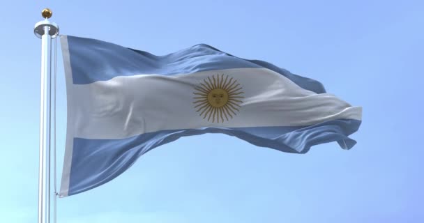 Argentine Flag Fluttering Sunny Day Argentine Flag Has Three Equal — Video Stock