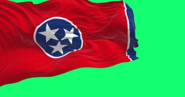 Tennessee state flag waving isolated on a green background. 3D render animation. Green screen matte. Chroma key. Slow motion loop