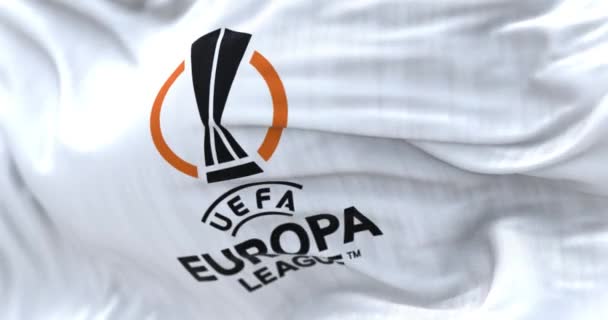 Budapest Hun Июль 2022 Флаг Лиги Европы Уефа Развевается Лига — стоковое видео