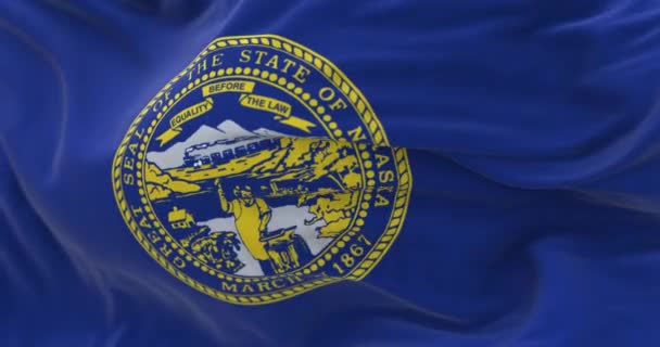 ネブラスカ州旗の詳細 旗は中央の州印が青です 選択的フォーカス 3Dレンダリングアニメーション スローモーションループ — ストック動画