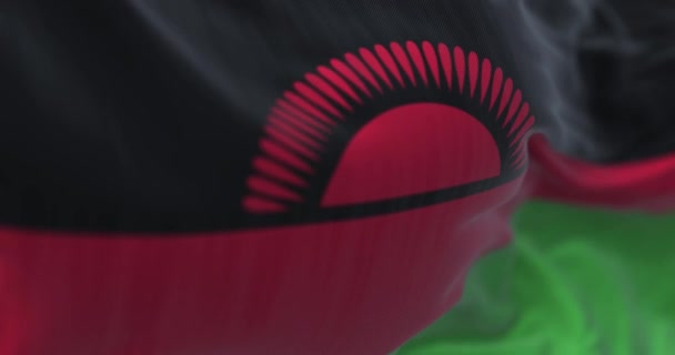 Close View Malawi National Flag Waving Tricolor Black Red Green — Vídeo de Stock