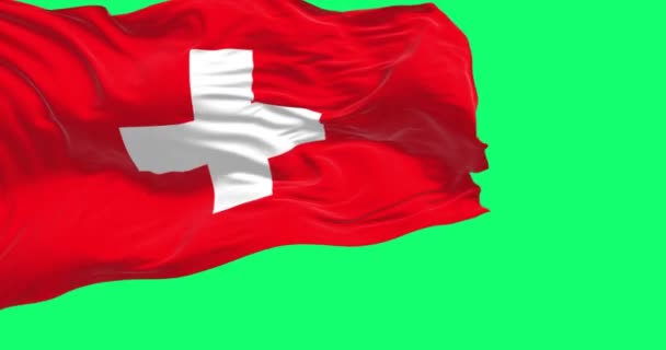 Drapeau National Suisse Agitant Isolé Sur Fond Vert Suisse Est — Video