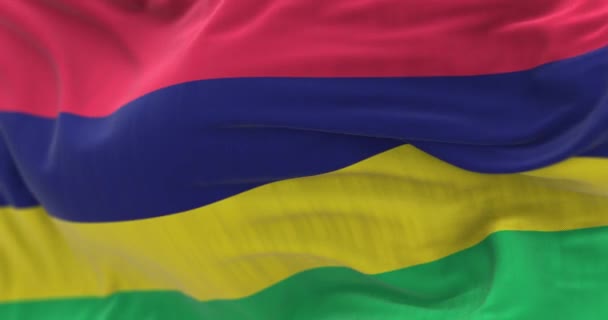 Detail Mauritius National Flag Waving Colors Symbolize Various Religions Ethnicities — Stock Video