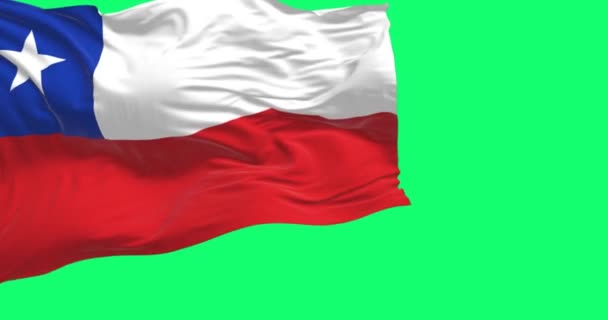 Εθνική Σημαία Της Χιλής Κυματίζει Πράσινο Φόντο Κόκκινο Και Λευκό — Αρχείο Βίντεο