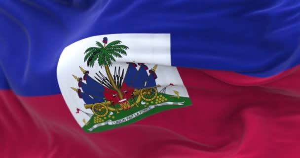 Detail Haiti National Flag Waving Blue Red Horizontal Bands Haitian — Vídeo de Stock