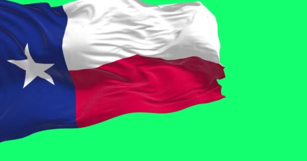 Σημαία Του Τέξας Κυματίζει Στον Άνεμο Απομονωμένη Πράσινο Φόντο Σημαία — Αρχείο Βίντεο