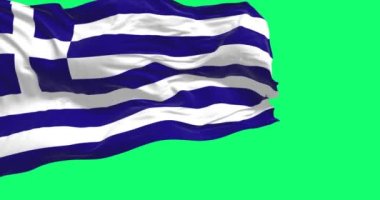 Yunanistan 'ın ulusal bayrağı rüzgârda dalgalanırken yeşil bir arka planda izole edildi. Avrupa ülkesi. 3D canlandırma animasyonu. Yeşil ekran mat. Alfa kanalı. Krom anahtar. Yavaş çekim döngüsü