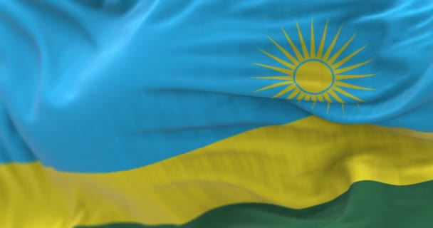 Detail Rwanda National Flag Waving Horizontal Bands Blue Yellow Green — Stock video
