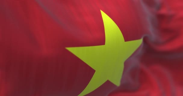 Vietnam Ulusal Bayrağının Dalgalanma Detayları Ortasında Sarı Beş Köşeli Yıldız — Stok video