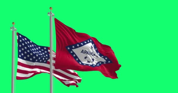 Arkansas State Flag Waving National Flag Isolated Green Background Render — стоковое видео