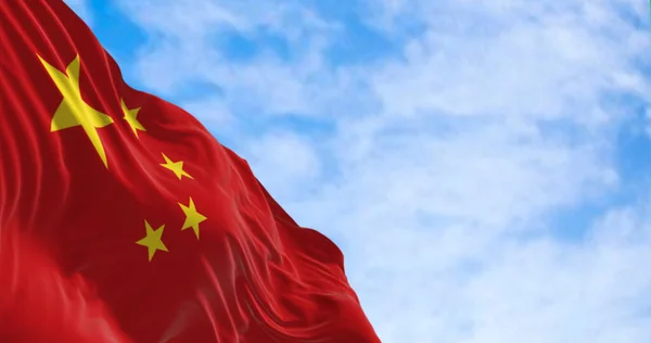Flag China Waving Sunny Day Red Background Five Yellow Stars — Stock Photo, Image