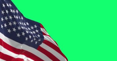 The flag of the United States of America waving isolated on a green background. Stars and stripes flag. Symbol of democracy and patriotism. 3d render animation. Slow motion loop. Close-up. 