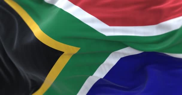 Dettaglio Della Bandiera Sudafricana Che Sventola Bandiera Rossa Blu Divisa — Video Stock