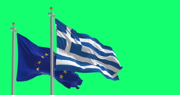 Bandiere Della Grecia Dell Unione Europea Sventolano Isolate Uno Sfondo — Video Stock
