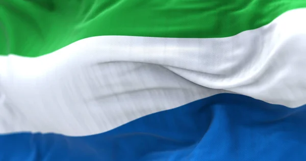 Detail Van Sierra Leone Nationale Vlag Wapperend Wind Tricolor Met — Stockfoto