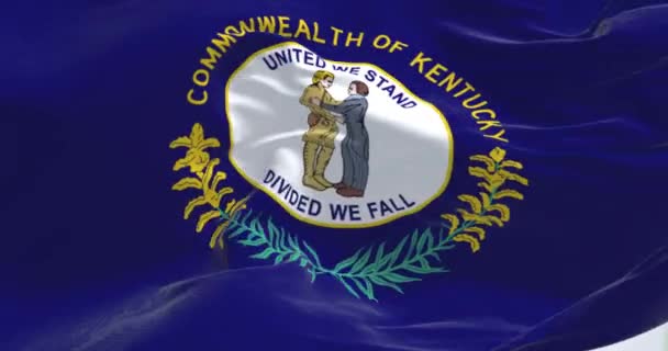 Bendera Negara Bagian Kentucky Melambai Segel Kenegaraan Dua Orang Merangkul — Stok Video