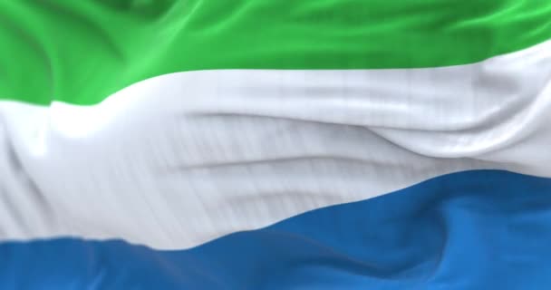 Detalle Bandera Nacional Sierra Leona Ondeando Tricolor Con Rayas Horizontales — Vídeos de Stock