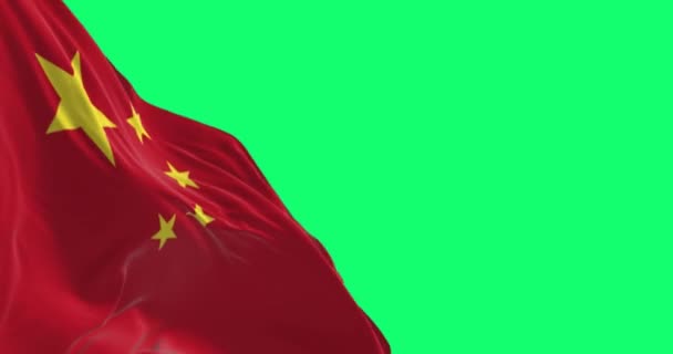Kinas Nationella Flagga Viftar Isolerad Grön Bakgrund Röd Bakgrund Fem — Stockvideo
