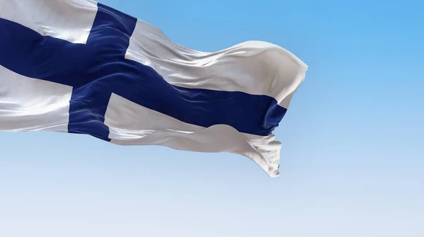 Bandera Nacional Finlandia Ondeando Viento Día Claro Cruz Azul Nórdica —  Fotos de Stock