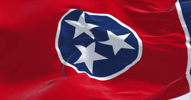 Tennessee State Flag Waving Red Field Blue Circle Holding White — Stock Video