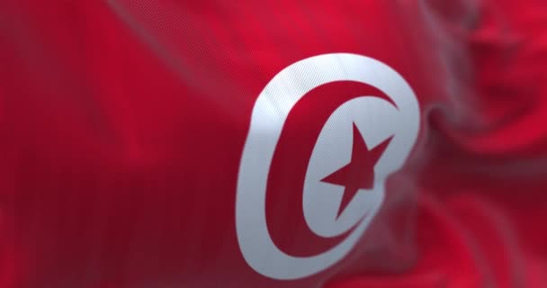 Фрагмент Національного Прапора Тунісу Червоний Білим Колом Центрі Червона Зірка — стокове відео