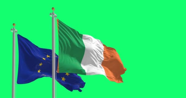 Irlanda Bandiere Dell Sventolano Isolate Uno Sfondo Verde Irlanda Divenne — Video Stock