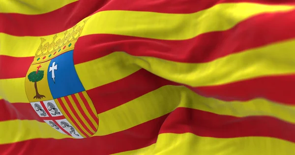 Aragon Bayrağı Dalgalanıyor Aragon Spanya Nın Kuzeydoğusunda Özerk Bir Topluluktur — Stok fotoğraf
