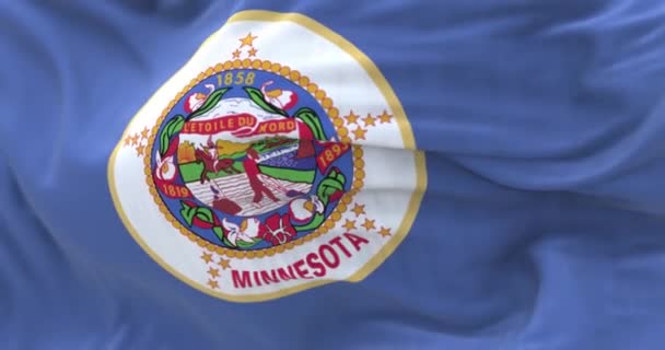 Minnesotská Vlajka Vlaje Modré Pole Státní Pečetí Farmář Orá Indián — Stock video