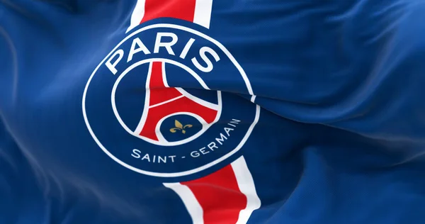 2023年3月 サンジェルマンのサッカークラブが風に揺れる サンジェルマン Paris Saint German フランス パリに本拠を置くプロサッカークラブ イラスト編集3Dイラストレンダリング — ストック写真