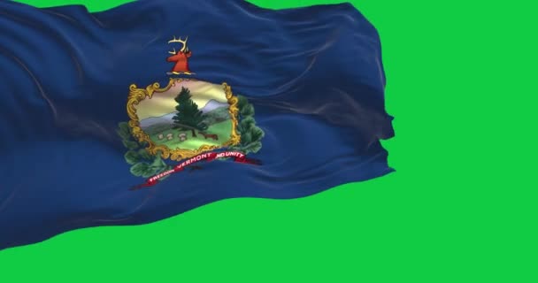 Bendera Negara Bagian Vermont Berkibar Terisolasi Dengan Latar Belakang Hijau — Stok Video