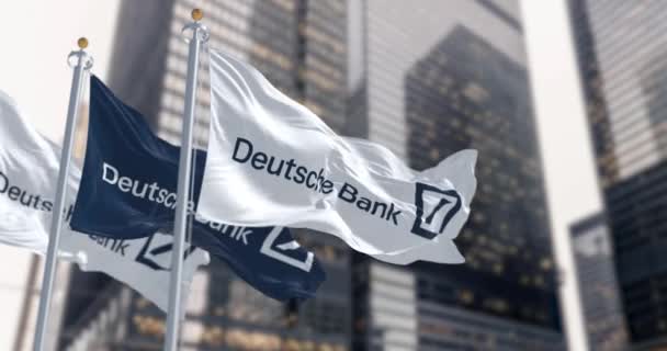 Berlin Mart 2023 Deutsche Bank Finans Bölgesinde Dalgalanan Bayraklar Mart — Stok video