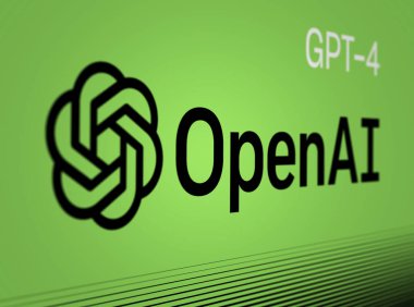 San Francisco, ABD, Mart 2022: Yeşil arka planda OpenAI logosu ve GPT-4. OpenAI bir yapay zeka araştırma enstitüsü. GPT-4 en son dil üretim modeli. İllüstrasyon Editörü