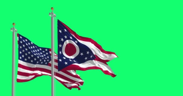 Прапор Штату Огайо Розмахує Разом Національним Прапором Сполучених Штатів Америки — стокове відео